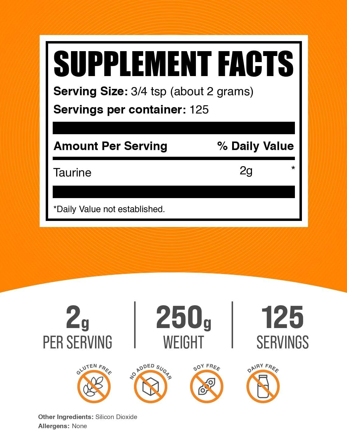 .com Taurine Powder - Unflavored Gluten-Free Amino Acid Supplement for Energy, 2G per Serving, 250G (8.8 Oz)