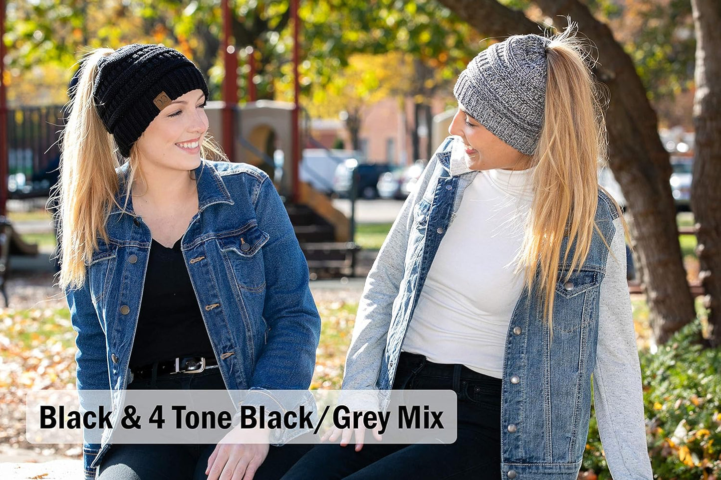 Women's Ponytail Beanie - Soft Ribbed Knit Cap for Messy Buns in Solid, Confetti, and Multi-Tone Options