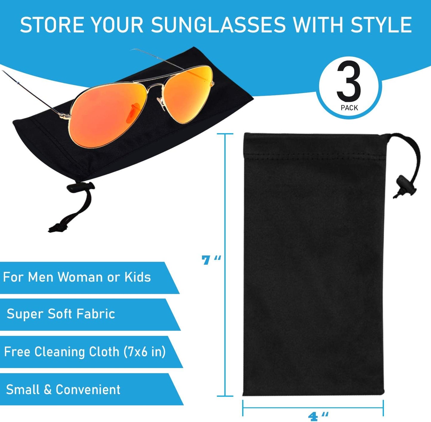 Premium Quality Microfiber Sunglasses Pouch with Spring Fastener