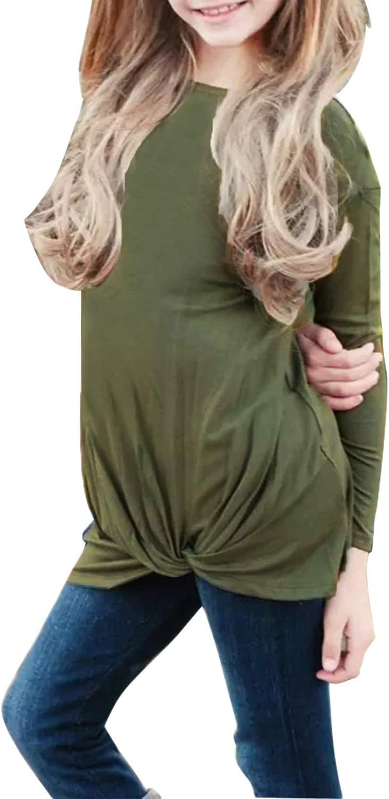 Girls' Casual Knot Front Long Sleeve Tunic Blouse T-Shirt, Sizes 4-13