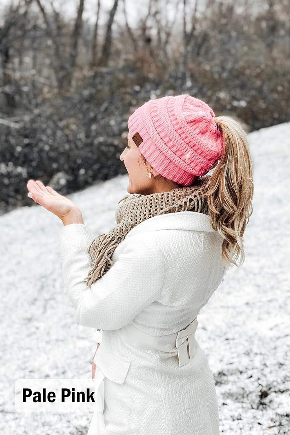 Women's Ponytail Beanie - Soft Ribbed Knit Cap for Messy Buns in Solid, Confetti, and Multi-Tone Options